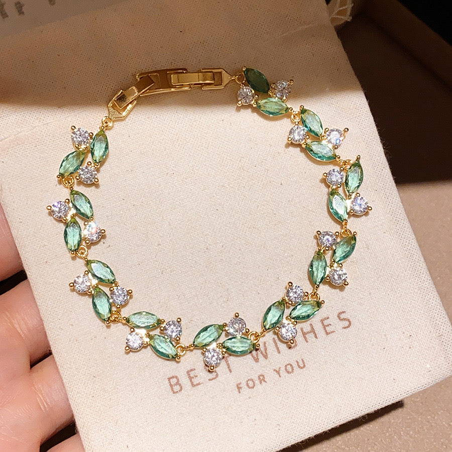Eden 18K Gold-Plated Zircon Leaf Bracelet – 3 Colours