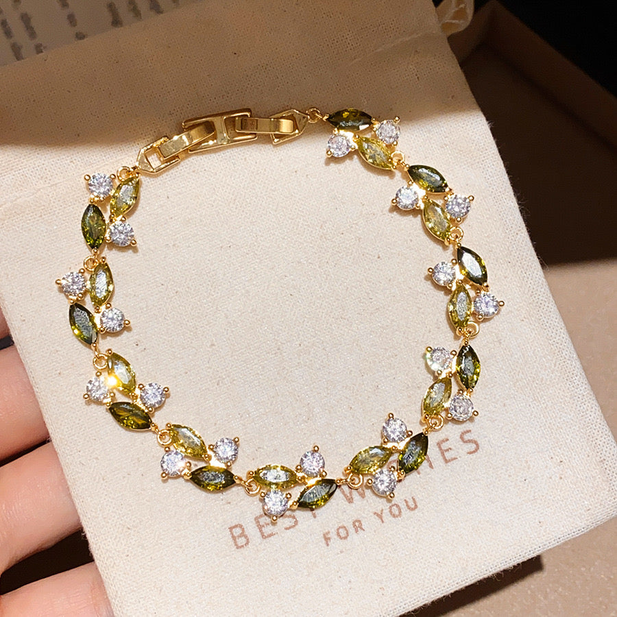 Eden 18K Gold-Plated Zircon Leaf Bracelet – 3 Colours