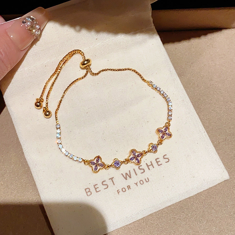 Blush Butterfly Adjustable Gold Bracelet with Pink Zircon