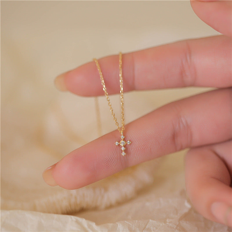Luxe Cross Necklace | Dainty Sterling Silver | 14k Gold Plated