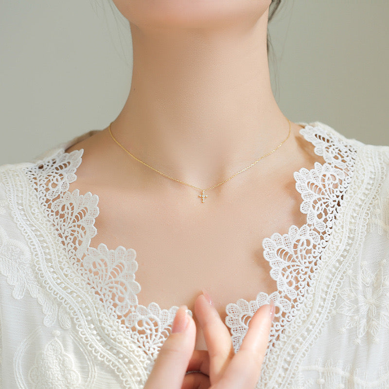 Luxe Cross Necklace | Dainty Sterling Silver | 14k Gold Plated