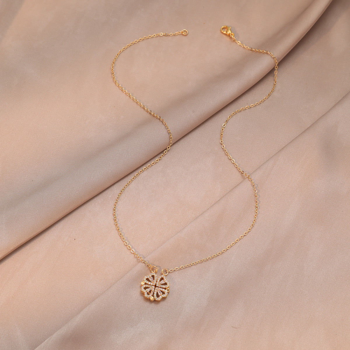 Convertible Four-Heart Clover Necklace | 18K Gold Plated Zircon Pendant Necklace