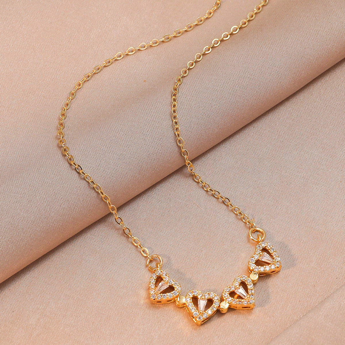 Convertible Four-Heart Clover Necklace | 18K Gold Plated Zircon Pendant Necklace