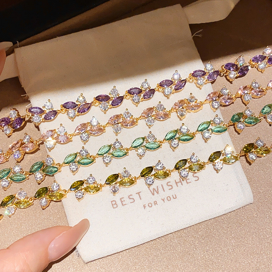 Eden 18K Gold-Plated Zircon Leaf Bracelet – 3 Colours