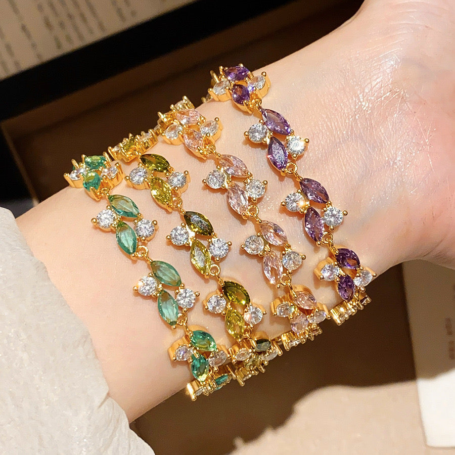 Eden 18K Gold-Plated Zircon Leaf Bracelet – 3 Colours