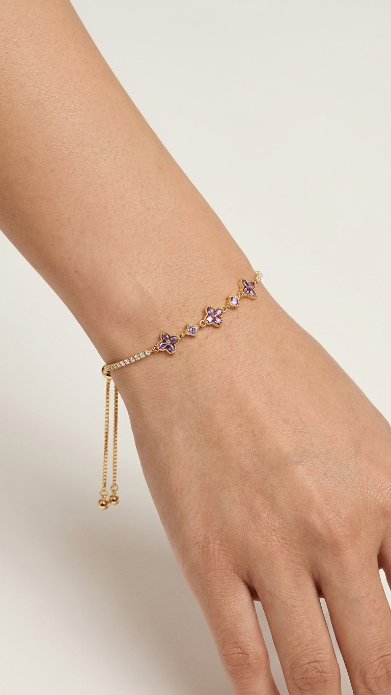 Blush Butterfly Adjustable Gold Bracelet with Pink Zircon