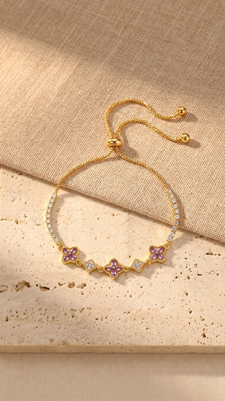 Blush Butterfly Adjustable Gold Bracelet with Pink Zircon