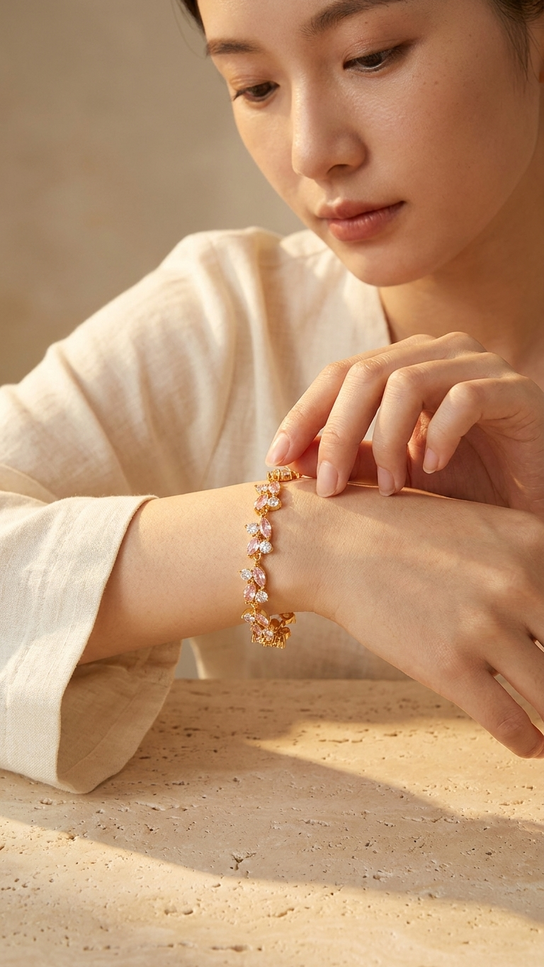 Eden 18K Gold-Plated Zircon Leaf Bracelet – 3 Colours