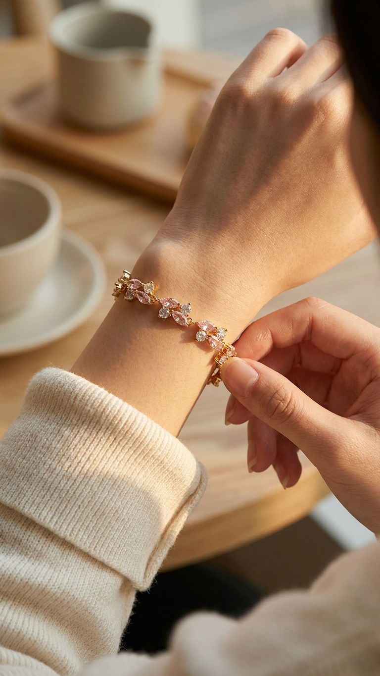 Eden 18K Gold-Plated Zircon Leaf Bracelet – 3 Colours