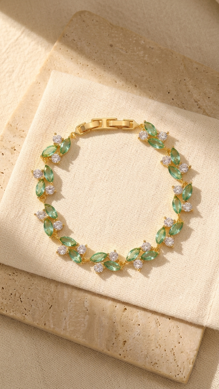 Eden 18K Gold-Plated Zircon Leaf Bracelet – 3 Colours