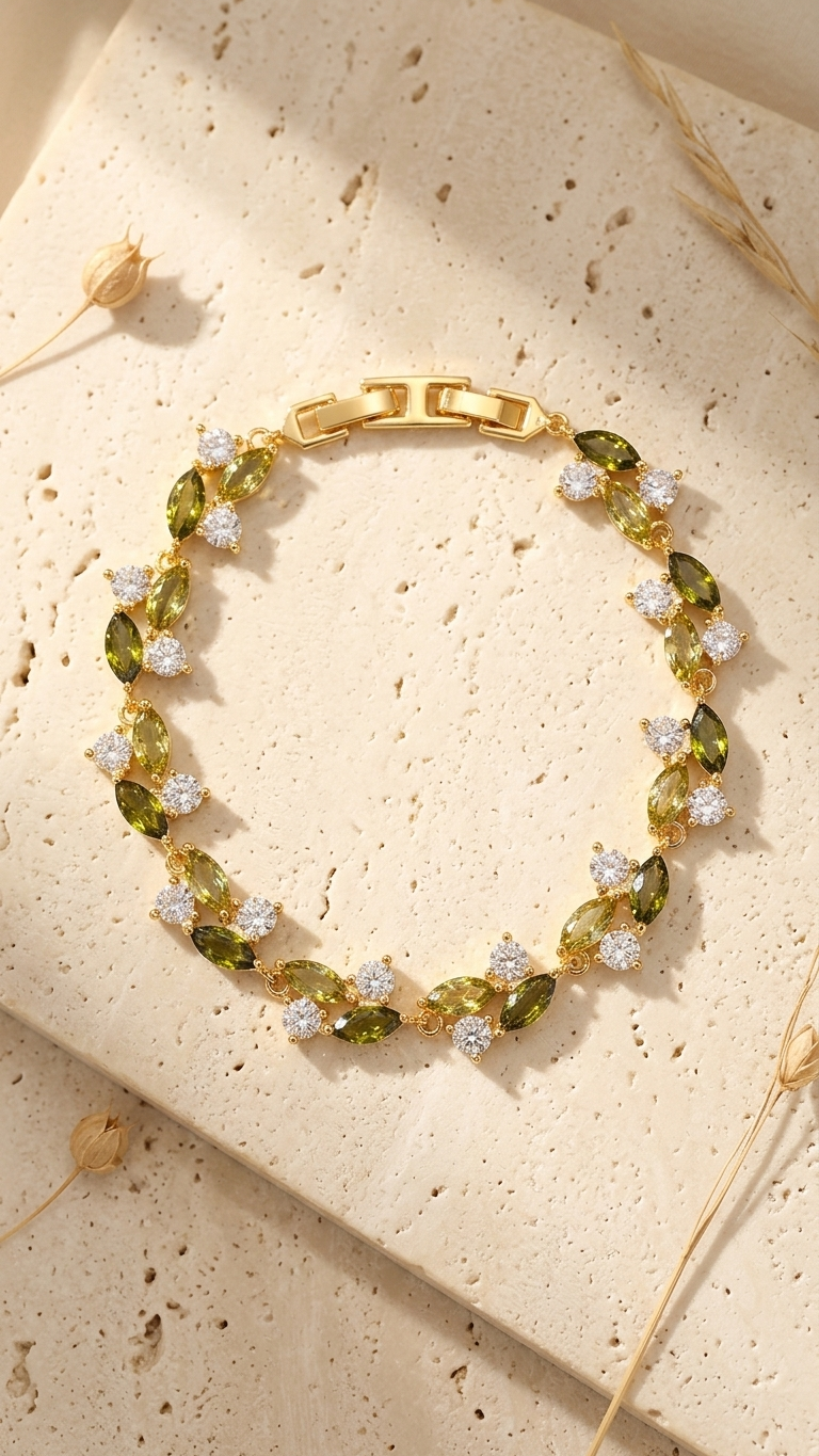 Eden 18K Gold-Plated Zircon Leaf Bracelet – 3 Colours